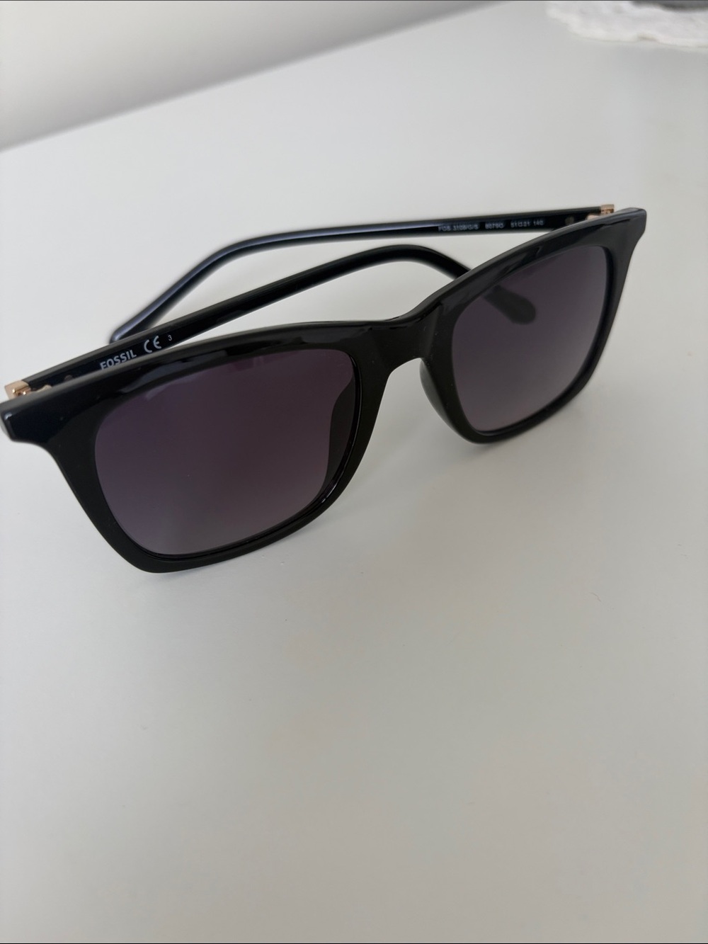 Fossil Black Wayfarer Sunglasses with Gray Gradient Lenses